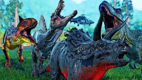 Dinosaurs Battle Triceratops vs T Rex Carnotaurus and Spinos