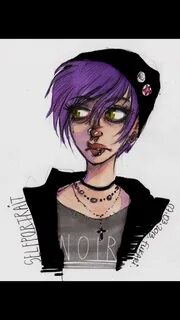 Cute punk emo girl with purple hair drawing by fukari Drawin