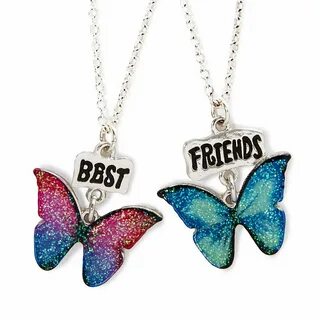 Best Friends Glitter Butterfly Pendant Necklaces Best friend