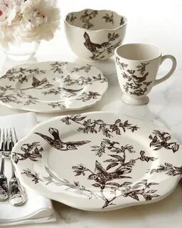 Bird Toile Dinnerware Black and white dishes, Bird dishes, D