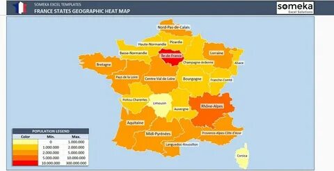 Frankreich Heat Map Excel Vorlage automatische Provinz Etsy.