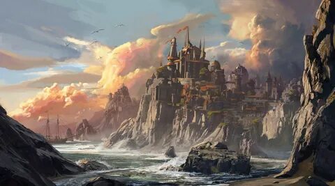 Neverwinter Harbor, Jedd Chevrier Fantasy city, Fantasy art 