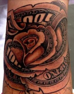 $100 bill rose tattoo Skull sleeve tattoos, Tattoo bills, Mo