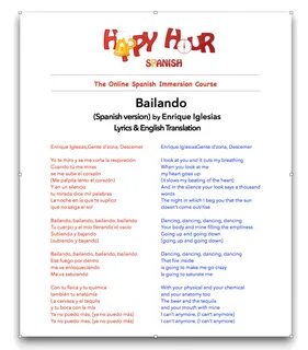 Bailando Lyrics & Translation PDF img - Happy Hour Spanish