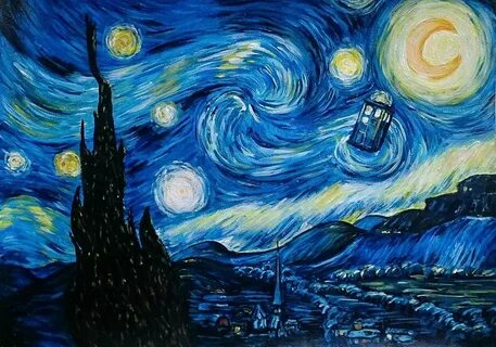 Dr Who Tardis Van Gough A Starry Night Printed Canvas Pictur