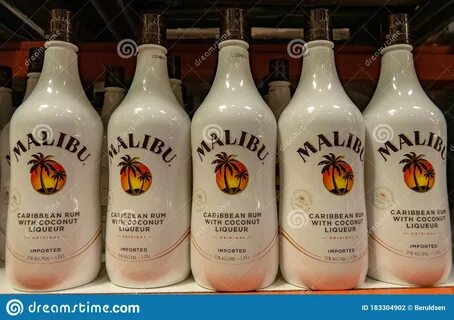 Bottles of Malibu Rum editorial photography. Image of malibu