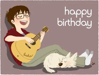 HAPPY #BIRTHDAY #ACOUSTIC #guitar with dog photo cartoon - F