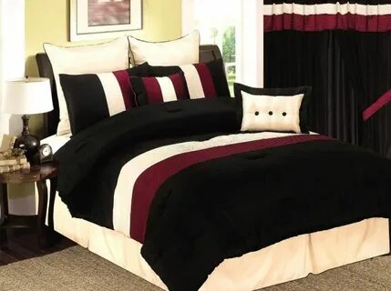 8 Pcs Burgundy/Black/Beige Bedding Comforter Set Queen Comfo