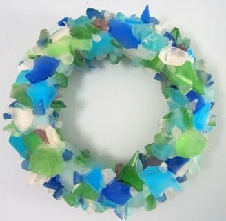 BLUE Beach Decor Sea Glass Wreath Beach Glass Art Nautical D