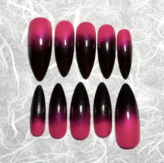 Ombre stiletto fake nails. Hot pink to black gradient long s