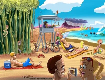 Cartoon Tropical Hawaii Beach Scene Final ❤ Cartoon