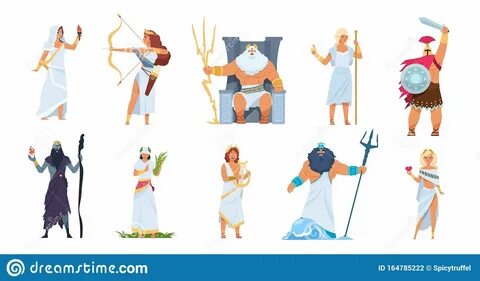 Ancient Greek Gods. Cartoon Cute Legendary Characters of Anc