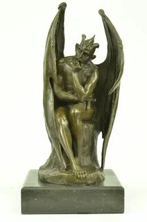 Bronze Marble Statue Lucifer Demon Fallen Angel Satan Crucif