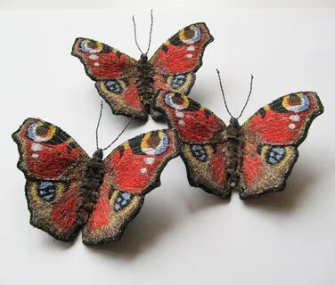 Peacock butterflies. Embroidered by Lisa Toppin. www.agnesan