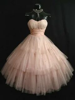 Vintage 1950's Shell Pink Short Prom Dresses Tulle Sequins T