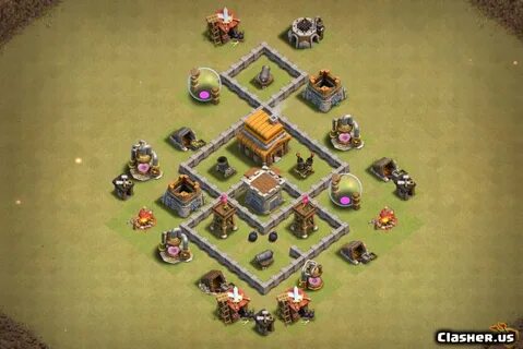 Town Hall 4 TH4 War/Trophy base #81 With Link 6-2020 - War B