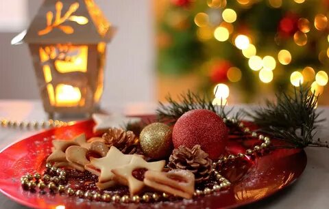 Обои шары, Новый Год, печенье, тарелка, Рождество, фонарик, 