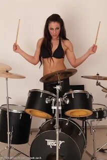 Female drummer Valentina Ross bares her sexy ass with sticks