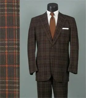 Vintage 1960s Mens Suit -- Lightweight Brown Plaid Jacket an