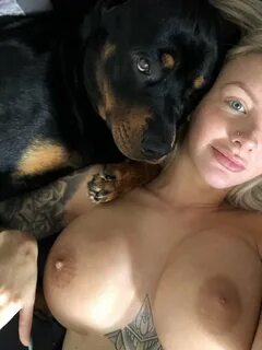 Dog licks tits