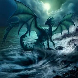 Antiya the Pure Black Dragon Dragon by the Beach Art Print E