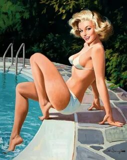 At the pool; illustration by Arthur Sarnoff, c. 1960’s. Pin 