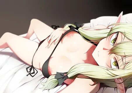 aliasing bed bikini blush breasts close goblin slayer! gradi