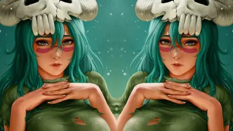 Wallpaper : anime girls, green hair, distortion, symmetry, B