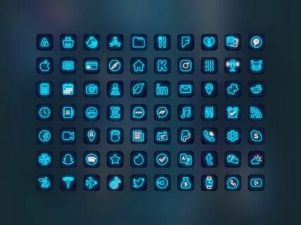 500 Blue Neon Ios App Icon Pack Turquoise Aqua Neon Etsy App