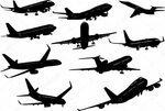 Ten Airplane silhouettes. Vector illust Stock Vector Image b