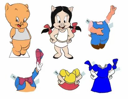 Porky and Petunia Pig Paper dolls, Vintage paper dolls, Cart