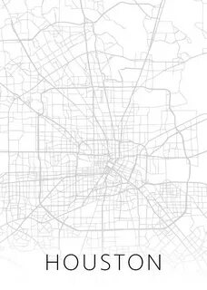 HOUSTON Map Print Modern City Poster Black and White Minimal