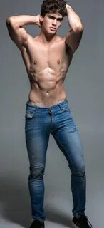 Young bare chested man in tight jeans. Skinny jeans men, Hot