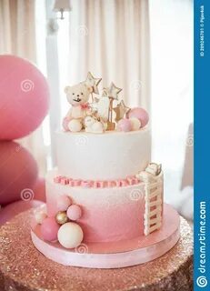 Birthday Cake for a Girl on Her First Birthday Stock Image -