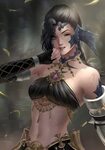 Safebooru - 1girl au ra bare shoulders black hair blurry blu