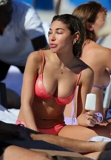 Chantel Jeffries showing pokies and camel-toe in a tiny red 