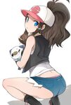 Safebooru - 1girl ass bare legs baseball cap black vest blue