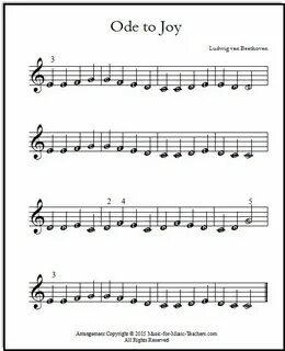 Ode to Joy for beginner piano with lettered notes; note name