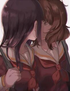 Safebooru - 2girls black hair brown eyes brown serafuku hibi