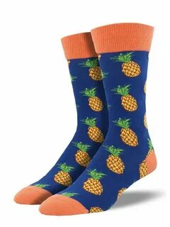 Socksmith Mens Crew Socks Many Pineapples Navy Blue Hawaii N