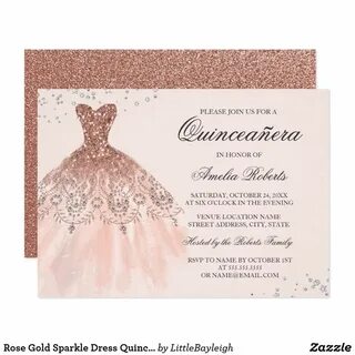 Rose Gold Sparkle Dress Quinceanera Invitation Zazzle.com Go