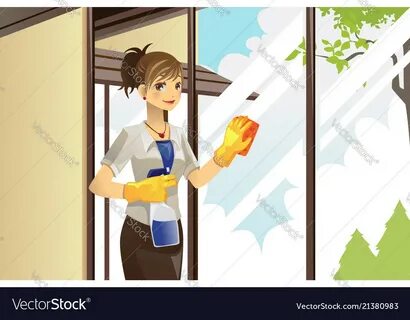 Housewife cleaning windows Royalty Free Vector Image