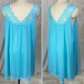 vintage blue Vanity Fair babydoll nightgown vintage lace tri