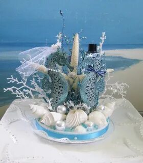 Seahorse Wedding Cake Topper Seashell Beach by CeShoreTreasu