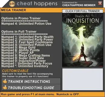 Трейнер +1 для версии 1.1 от CH для Dragon Age: Inquisition 