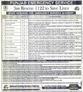 Rescue 1122 Jobs 2019 Punjab Emergency Service 1122 NTS Appl