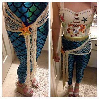 Mermaid Halloween costume! Leggings, net, Bustier(add shells
