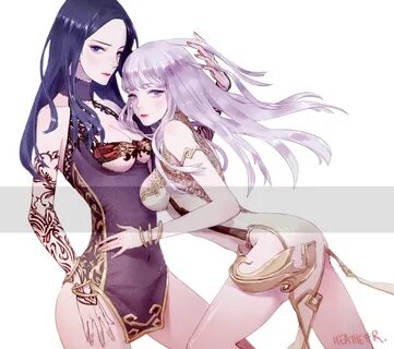 Blade, Soul, black, hair, blue, eyes, chinese, dress, long, purple, tattoo,...