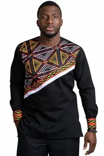 Toghu Bamenda Men African Print Shirt (Black/ red /white) Af