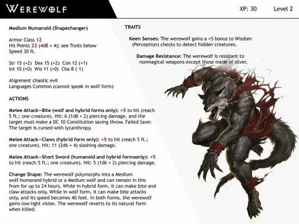 DnD-Next-Monster Cards-Werewolf by dizman.deviantart.com on 